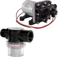 🚰 shurflo 12 volt rv water pump - 3.0 gpm, 4008-101-a65/e65 with 1/2" connections, rv camper plumbing pump, twist-on optional pipe strainer bundle – unique design, includes 1 pump with strainer logo
