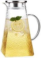 mdzf sweet home glass pitcher with stainless steel strainer lid - versatile water carafe for homemade juice, iced tea and more - durable 46 oz water jar for hot or cold beverages logo