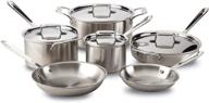 all-clad brushed d5 stainless cookware set, 10-piece - 8400001085: premium 5-ply stainless steel pots and pans for professional grade cooking logo