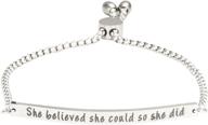 💪 a n kingpiin she believed she could so she did bracelet - silver, adjustable chain link, personalized engraved empowering affirmation jewelry for women - inspirational graduation gift logo