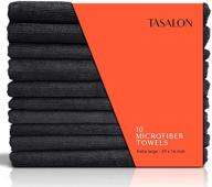 tasalon microfiber hair towel 10 pack - salon quality quick dry towels - ultra-soft absorbent towel for hair and face - 29 x 16 inches - black logo