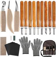 🔪 23-piece wood carving kit with detail carving knife, hand carving tools for pumpkin carving, woodworking, hook whittling - includes carbon steel knives, sculpting tool accessories set, cut resistant gloves, and whetstone logo