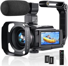 img 4 attached to 📷 Высококачественная видеокамера-камкордер с записью 4K видео, WiFi, ночным видением и 16X зумом - идеальна для блогинга и YouTube, в комплекте с микрофоном, пультом дистанционного управления и крышкой для объектива.