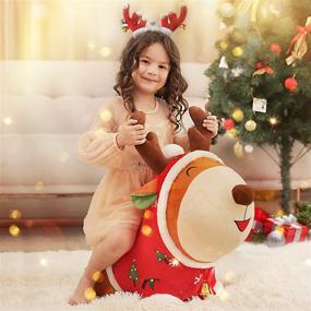 img 3 attached to 🎅 iPlay, iLearn Bouncy Pals Christmas Reindeer Bouncy Horse Toys, Hopping Animals, Inflatable Ride on Hopper, Plush Jumping Bouncer, Birthday Gifts for 18 Month to 4 Year Old Toddlers Boys Girls Kids