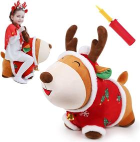 img 4 attached to 🎅 iPlay, iLearn Bouncy Pals Christmas Reindeer Bouncy Horse Toys, Hopping Animals, Inflatable Ride on Hopper, Plush Jumping Bouncer, Birthday Gifts for 18 Month to 4 Year Old Toddlers Boys Girls Kids