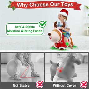 img 2 attached to 🎅 iPlay, iLearn Bouncy Pals Christmas Reindeer Bouncy Horse Toys, Hopping Animals, Inflatable Ride on Hopper, Plush Jumping Bouncer, Birthday Gifts for 18 Month to 4 Year Old Toddlers Boys Girls Kids