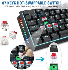 img 3 attached to 💻 Black Mechanical Gaming Keyboard with Red Switches - 87 Keys, LED Backlit, N-Key Rollover - Perfect for PC Gamers