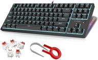 💻 черная механическая игровая клавиатура с красными переключателями - 87 клавиш, подсветка led, n-ключ, идеально подходит для геймеров на пк логотип