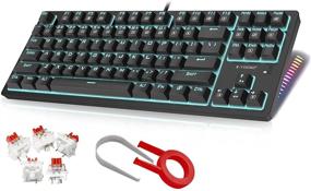 img 4 attached to 💻 Черная механическая игровая клавиатура с красными переключателями - 87 клавиш, подсветка LED, N-ключ, идеально подходит для геймеров на ПК