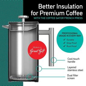 img 3 attached to Coffee Gator French Press Coffee Maker: Insulated Stainless Steel Manual Brewer for Home & Camping - with Travel Canister - 4 Cup Serving, Large Size, Gray (34 fl oz)