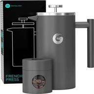 кофейник coffee gator french press: изолированный ручной кофеварка из нержавеющей стали для дома и походов - с контейнером для путешествий - на 4 чашки, крупный размер, серый (34 ж. унц.) логотип