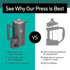 img 2 attached to Coffee Gator French Press Coffee Maker: Insulated Stainless Steel Manual Brewer for Home & Camping - with Travel Canister - 4 Cup Serving, Large Size, Gray (34 fl oz)