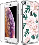 luhouri pink flower iphone 7 & 8 case: heavy duty protective clear cover with screen protector for girls and women logo