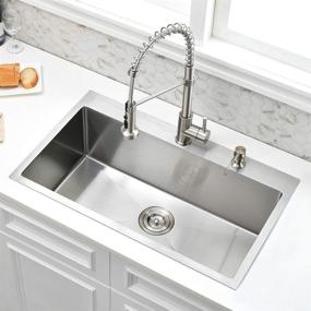 img 3 attached to 🚰 33 inch Drop-In Stainless Steel Kitchen Sink - Bokaiya 33x22 Topmount Sink 16 Gauge Handmade Single Bowl with 10-inch Overmount