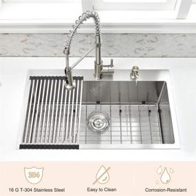 img 2 attached to 🚰 33 inch Drop-In Stainless Steel Kitchen Sink - Bokaiya 33x22 Topmount Sink 16 Gauge Handmade Single Bowl with 10-inch Overmount