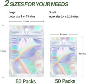 img 3 attached to 🌈 SMARTAKE Resealable Mylar Bags: 100Pcs Smell-Proof Plastic Pouch - Leakproof Ziplock Bag with Front Clear Storage, 2 Sizes - 2.4 x 3.1 IN & 3 x 4 IN (Holographic Color)