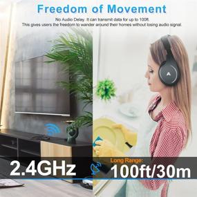 img 1 attached to 🎧 Optical RCA AUX Wireless Headphones for TV Watching, Folding Over Ear Headphones with 2.4GHz RF Transmitter, No Audio Delay, 100ft Wireless Range - Black