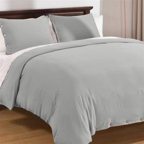 img 4 attached to 🌿 Queen Size Grey Duvet Cover Set - Basic Beyond, Coconut Button Closure - 3 Pieces (1 Duvet Cover &amp; 2 Pillowcases)