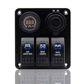 img 1 attached to 🚤 Waterproof Rocker Switches Panel with Digital Voltmeter, Dual USB Ports, and LED Lights for Marine Boat Car RV - 3 Gang DC 12V Switch Panel by FABOOD