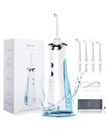🦷 professional cordless water flosser teeth cleaner - usb rechargeable, ipx7 waterproof with 3 modes oral irrigator - perfect for home and traveling (white) logo