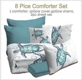 img 3 attached to 🐢 Sea Turtle Comforter Set - Tropical Coastal Bedding with Comforter, Pillow Shams, Sheets, and Decorative Pillow Cover - 8 Piece Queen Size - Aqua