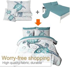 img 1 attached to 🐢 Sea Turtle Comforter Set - Tropical Coastal Bedding with Comforter, Pillow Shams, Sheets, and Decorative Pillow Cover - 8 Piece Queen Size - Aqua