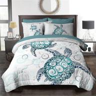 🐢 sea turtle comforter set - tropical coastal bedding with comforter, pillow shams, sheets, and decorative pillow cover - 8 piece queen size - aqua logo