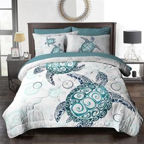 img 4 attached to 🐢 Sea Turtle Comforter Set - Tropical Coastal Bedding with Comforter, Pillow Shams, Sheets, and Decorative Pillow Cover - 8 Piece Queen Size - Aqua