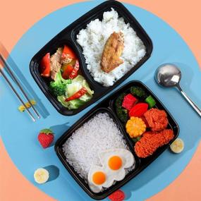 img 3 attached to 🍱 2 Compartment Meal Prep Containers [20 Pack] with Lids - 32oz Disposable Food Containers, BPA Free Bento Box, Reusable Plastic, Microwave/Dishwasher/Freezer Safe