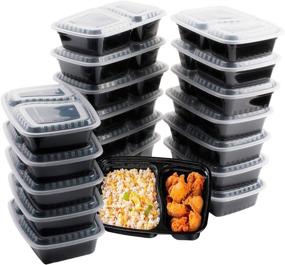 img 4 attached to 🍱 2 Compartment Meal Prep Containers [20 Pack] with Lids - 32oz Disposable Food Containers, BPA Free Bento Box, Reusable Plastic, Microwave/Dishwasher/Freezer Safe