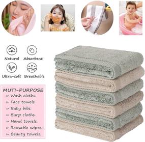 img 2 attached to Premium Modal Cotton Washcloths Set for Sensitive Skin - 6 Pack, Extra Absorbent & Soft, Mother-Earth Facial Washcloths with DarkOlive-Lightbrown Tone