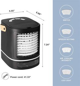 img 4 attached to 🌬️ Мини-персональный кондиционер XDS: Портативный вентилятор с 3 скоростями воздуха, ночным светом, 675 мл водного бака, USB, увлажнителем - идеально подходит для спальни, офиса, общежития - черный