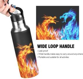 img 1 attached to 🐉 Qilmy Red Blue Dragon Sport Water Bottle: 20 oz, Vacuum Insulated Stainless Steel Flask with Straw Lid