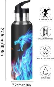 img 3 attached to 🐉 Qilmy Red Blue Dragon Sport Water Bottle: 20 oz, Vacuum Insulated Stainless Steel Flask with Straw Lid