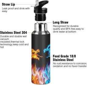 img 2 attached to 🐉 Qilmy Red Blue Dragon Sport Water Bottle: 20 oz, Vacuum Insulated Stainless Steel Flask with Straw Lid