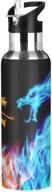 🐉 qilmy red blue dragon sport water bottle: 20 oz, vacuum insulated stainless steel flask with straw lid логотип