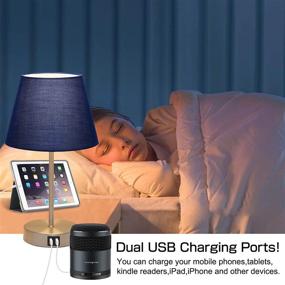 img 2 attached to FAGUANGAO Navy Blue Touch Control Table Lamp - 3 Way Dimmable with 2 USB Charging Ports - Bedside Table Lamps for Bedroom, Living Room, Nursery Dorm or Office - Pack of 2 (Bulb Included)