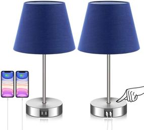 img 4 attached to FAGUANGAO Navy Blue Touch Control Table Lamp - 3 Way Dimmable with 2 USB Charging Ports - Bedside Table Lamps for Bedroom, Living Room, Nursery Dorm or Office - Pack of 2 (Bulb Included)