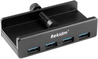 💻 rekidm 4 port aluminum usb hub 3.0 - compact clamp design for desktop, pc, and table edge - fast speed transfer logo