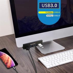 img 3 attached to 💻 Rekidm 4-х портовый алюминиевый USB-хаб 3.0 - Компактный зажимной дизайн для настольного компьютера, ПК и края стола - Быстрая передача данных