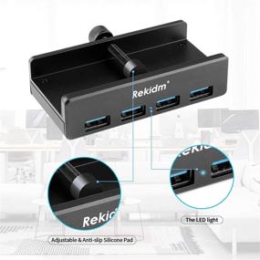 img 1 attached to 💻 Rekidm 4-х портовый алюминиевый USB-хаб 3.0 - Компактный зажимной дизайн для настольного компьютера, ПК и края стола - Быстрая передача данных