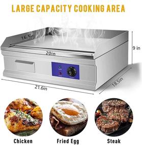 img 2 attached to 🍳 Commercial Restaurant Teppanyaki Grill Stainless Steel Tabletop Flat Top Grill Machine with Adjustable Thermostatic Control, 110V, Non-Stick Electric Countertop Flat Top Griddle Grill, 3000W, 21.6-inch