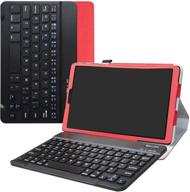 premium red pu leather keyboard case for galaxy tab a 10.1 2019 - slim stand design, romovable wireless keyboard - sm-t510 / sm-t515 compatible logo