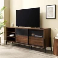 📺 walker edison tribeca urban industrial dark walnut wood and metal mesh sliding door tv stand for 80-inch tvs logo