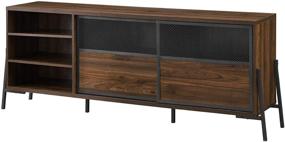 img 1 attached to 📺 Walker Edison Tribeca Urban Industrial Dark Walnut Wood and Metal Mesh Sliding Door TV Stand for 80-Inch TVs