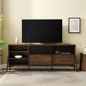 img 3 attached to 📺 Walker Edison Tribeca Urban Industrial Dark Walnut Wood and Metal Mesh Sliding Door TV Stand for 80-Inch TVs