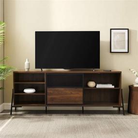 img 2 attached to 📺 Walker Edison Tribeca Urban Industrial Dark Walnut Wood and Metal Mesh Sliding Door TV Stand for 80-Inch TVs