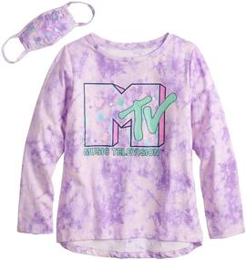 img 1 attached to MTV Tie Dye Girls Long Sleeve T-Shirt Set with Matching Face Mask - 2 Piece Bundle - Sizes 4-16