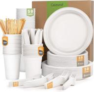 🍽️ gezond 350pcs disposable paper plates set for 50 guests - compostable, biodegradable cutlery, cups and straws (cream) logo