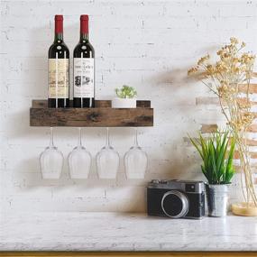 img 2 attached to 🍷 Giikin Wall Mounted Wine Racks: Stylish Retro Brown Wine Storage and Display Shelf with Stemware Hanger